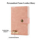 Personalized Name Leather Magnetic Diary A5 Size 200 Pages - Nude Pink