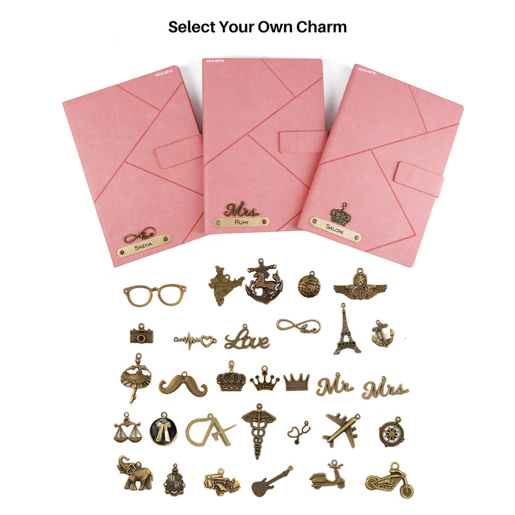 Personalized Name Self Design Leather Diary A5-160 Pages - Nude Pink