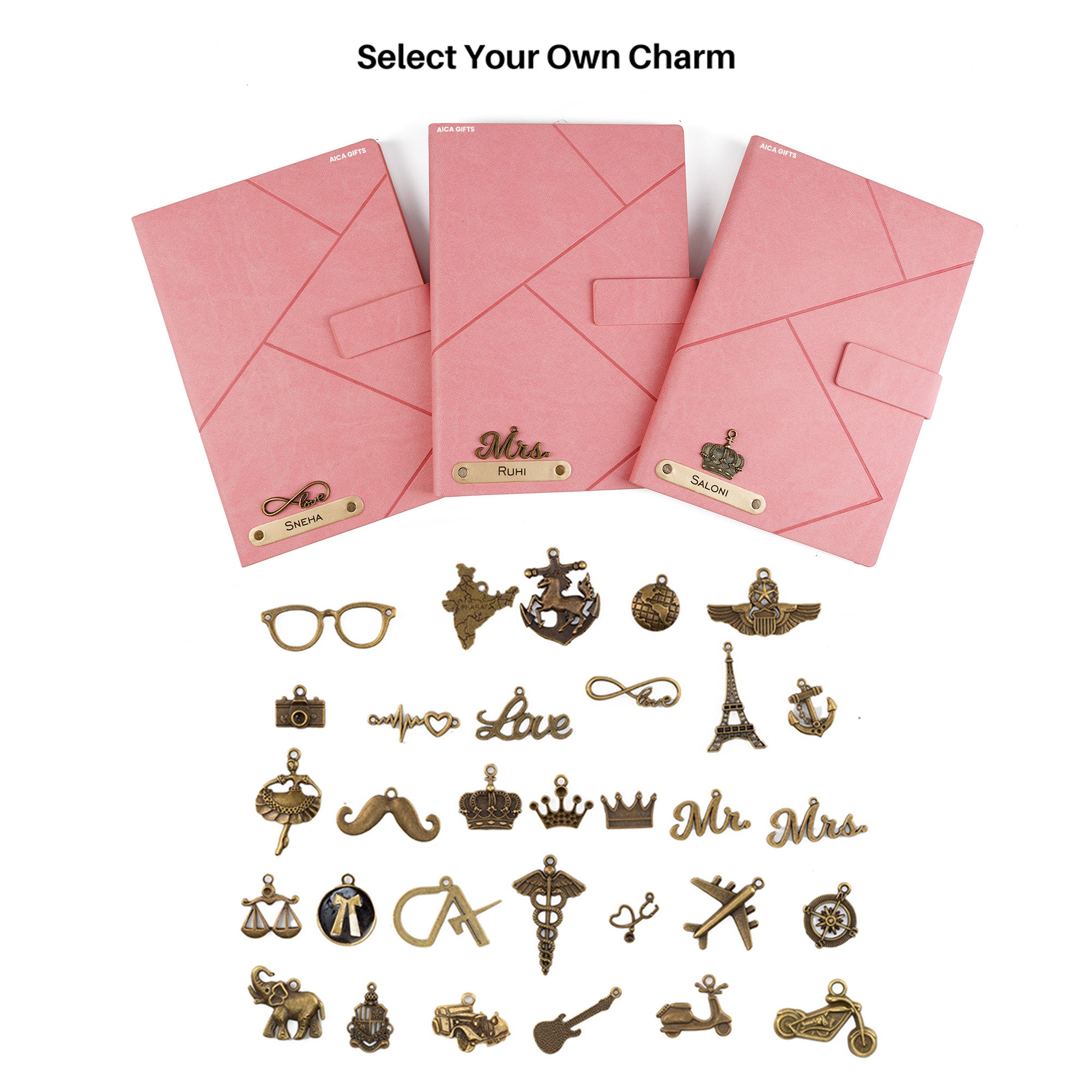 Personalized Name Self Design Leather Diary A5-160 Pages - Nude Pink