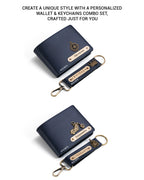 AICA Personalized Name & Charm Leather Wallet & Keychain Giftset for Men ( Navy Blue )