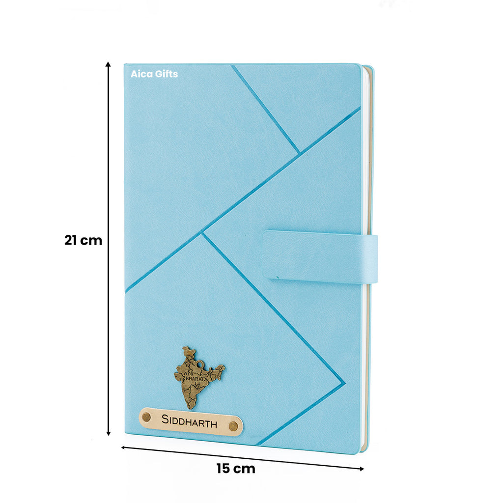 Personalized Name Self Design Leather Diary A5-160 Pages - Light Blue