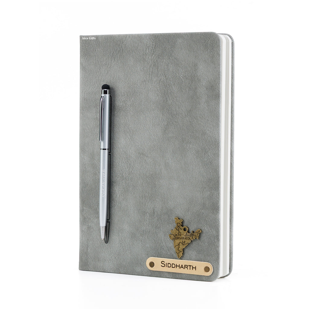 Personalized Magnetic Stick Diary & Pen Gift Set - Grey