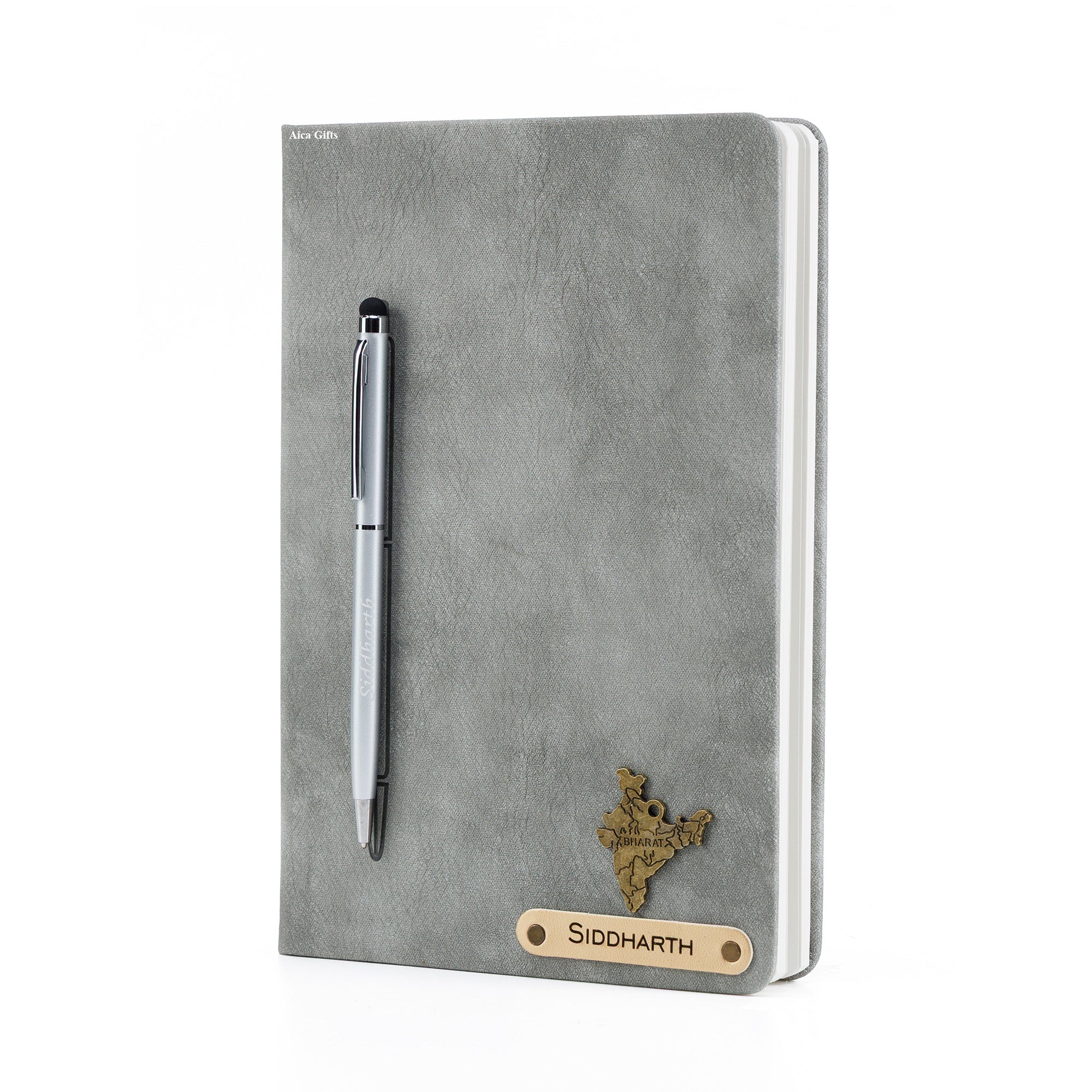 Personalized Magnetic Stick Diary & Pen Gift Set - Grey