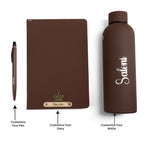 Personalized-  Pen Bottle Diary Combo Giftset - Darkbrown