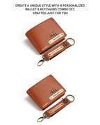 AICA Personalized Name & Charm Leather Wallet & Keychain Giftset for Men (Tan Brown)