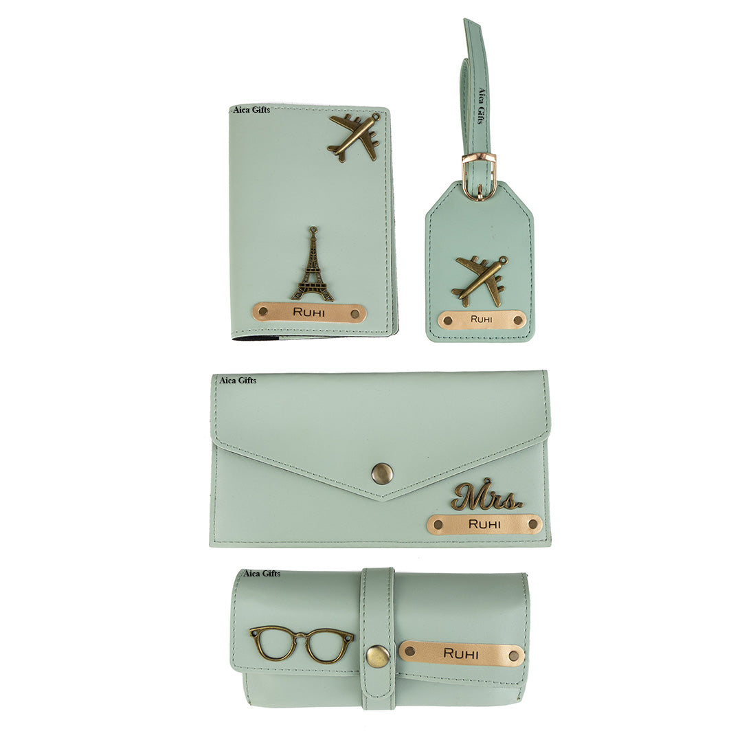 AICA Personalised Name & Charm Womens Leather Gift Set | Gifts for Women (Mintgreen)