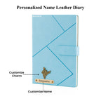 Personalized Name Self Design Leather Diary A5-160 Pages - Light Blue
