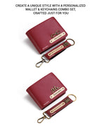 AICA Personalized Name & Charm Leather Wallet & Keychain Giftset for Men ( Wine )