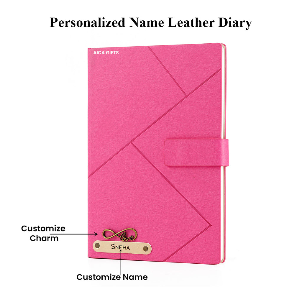 Personalized Name Self Design Leather Diary A5-160 Pages - Dark Pink