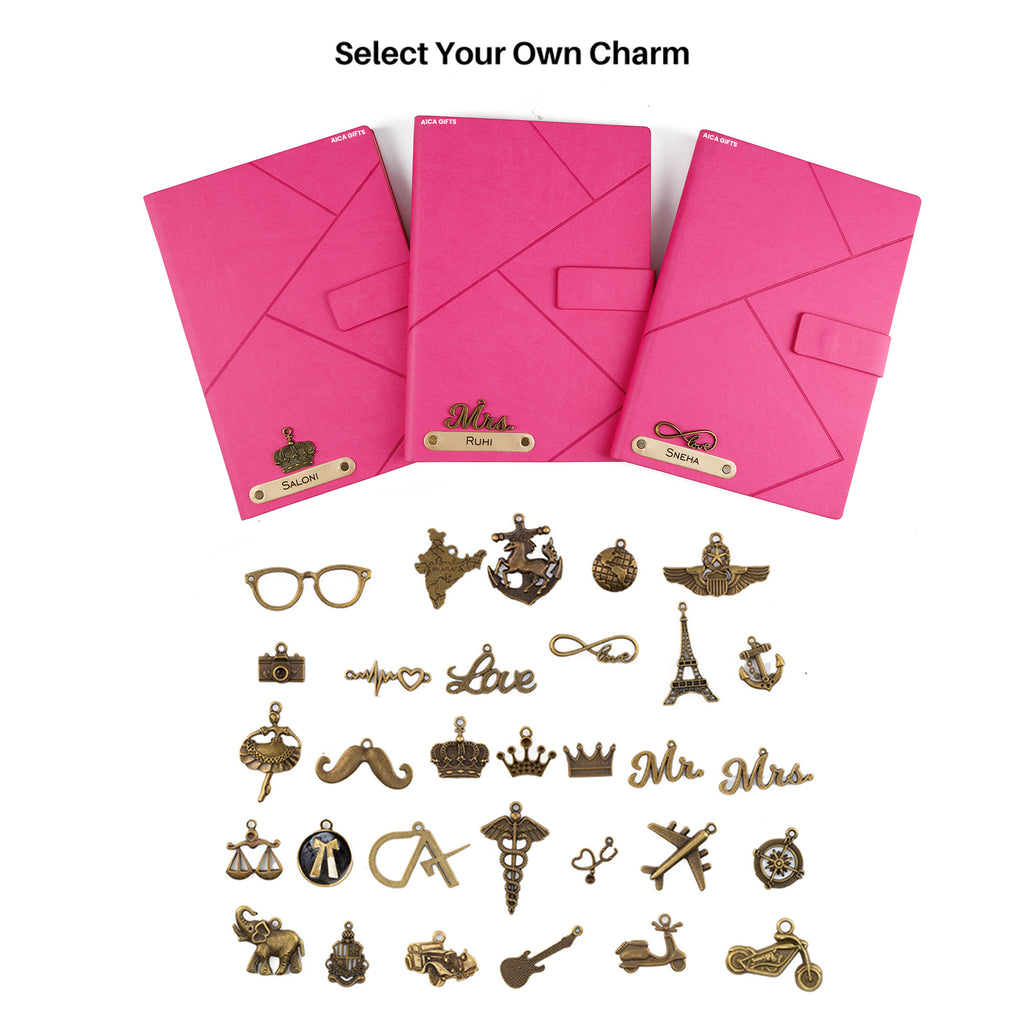 Personalized Name Self Design Leather Diary A5-160 Pages - Dark Pink