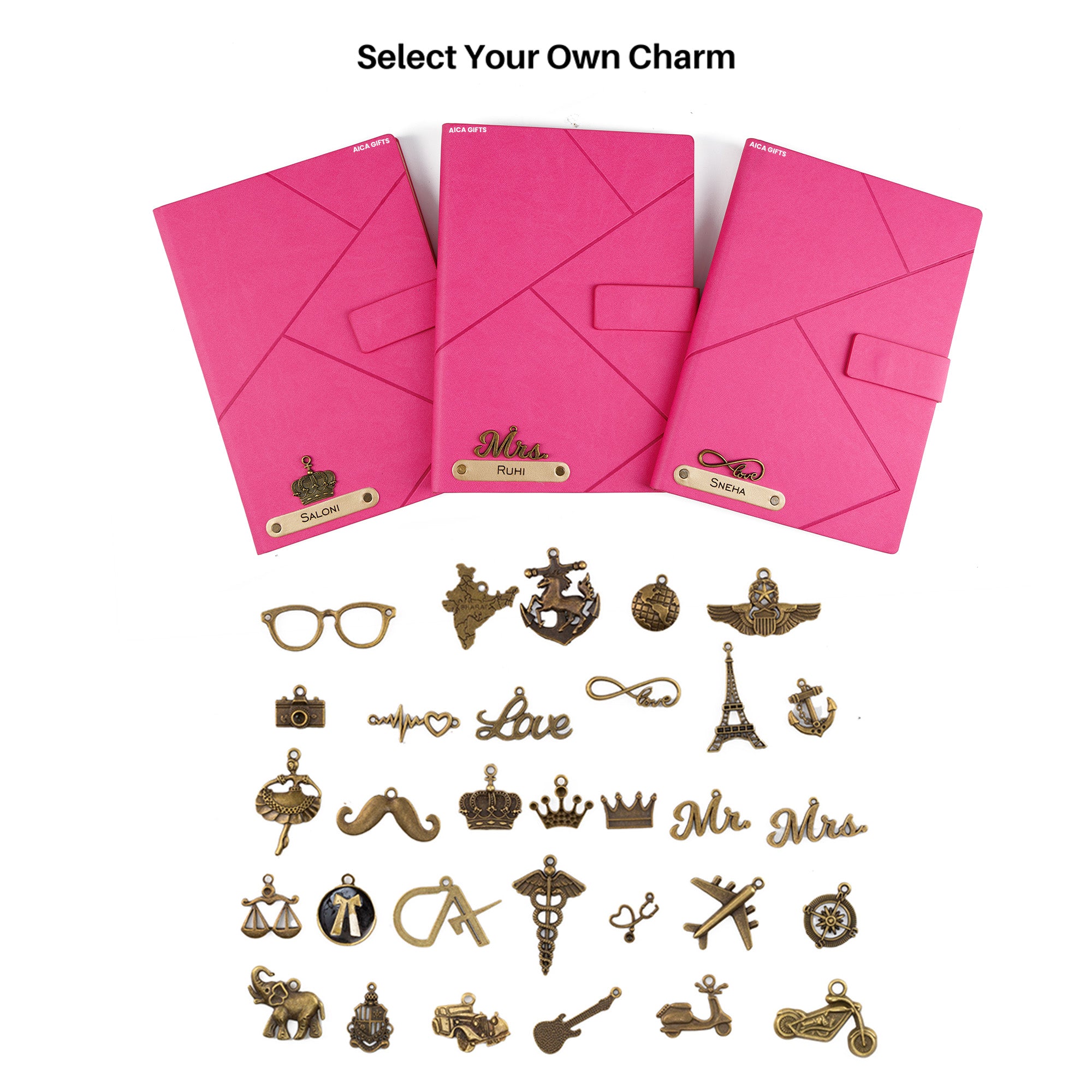 Personalized Name Self Design Leather Diary A5-160 Pages - Dark Pink