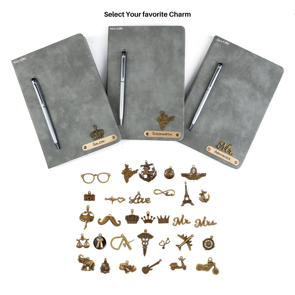 Personalized Magnetic Stick Diary & Pen Gift Set - Grey