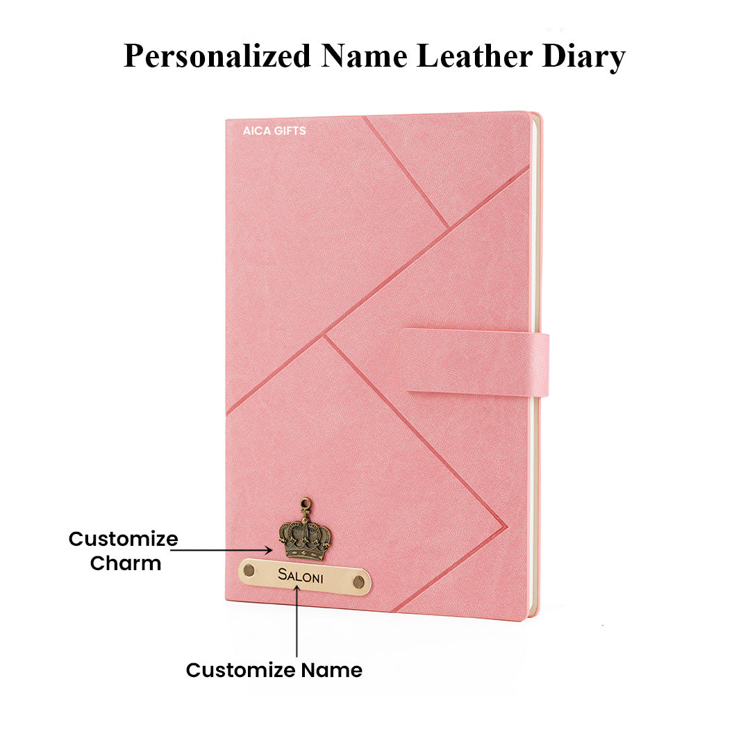 Personalized Name Self Design Leather Diary A5-160 Pages - Nude Pink