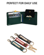 AICA Personalized Name & Charm Leather Wallet & Keychain Giftset for Men ( Dark Green )