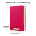 Personalized Name Leather Diary -A5 Size, 180 Ruled Pages (Dark Pink)