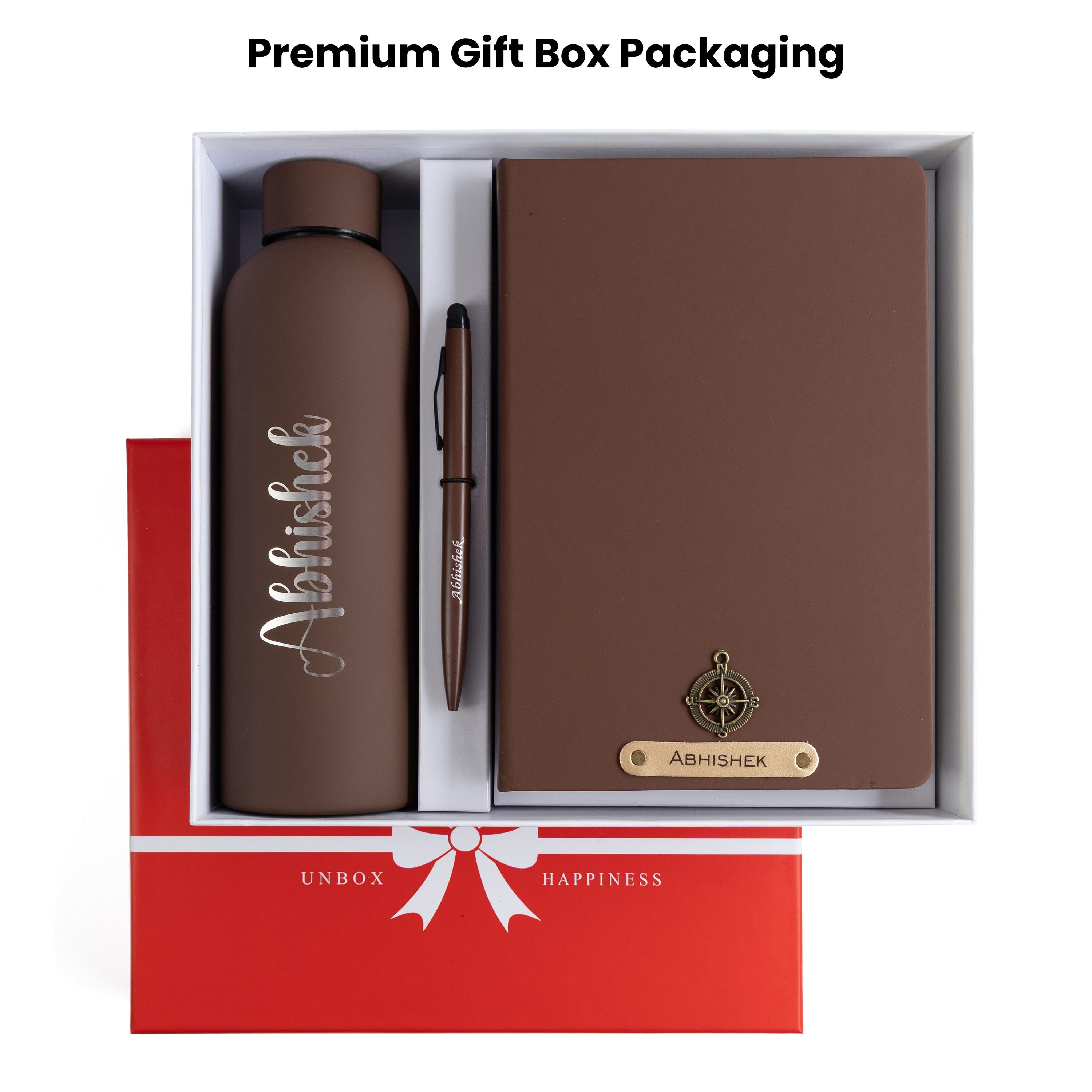 Personalized-  Pen Bottle Diary Combo Giftset - Darkbrown