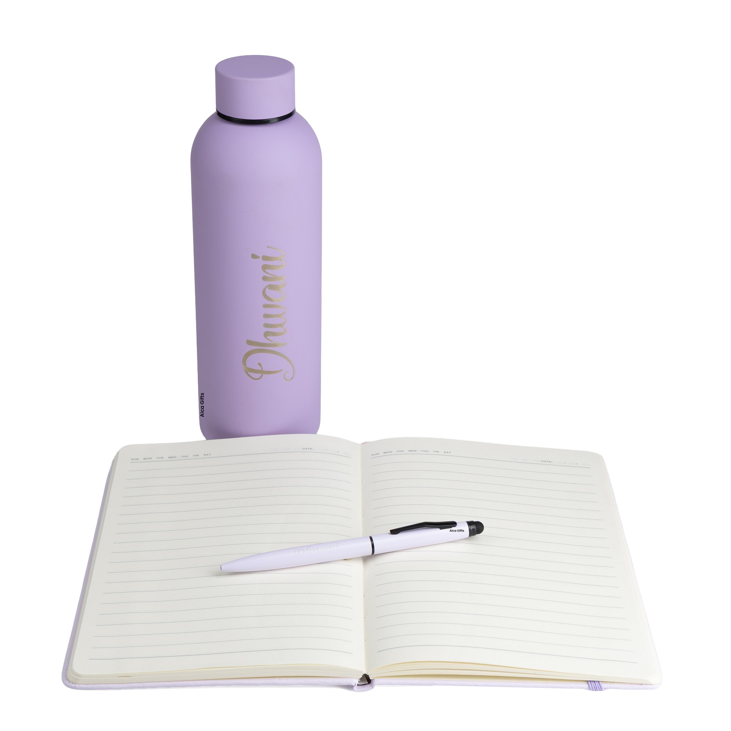 Personalized-  Pen Bottle Diary Combo Giftset - Purple