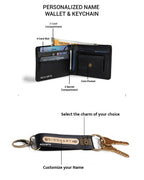 AICA Personalized Name & Charm Leather Wallet & Keychain Giftset for Men (Black)