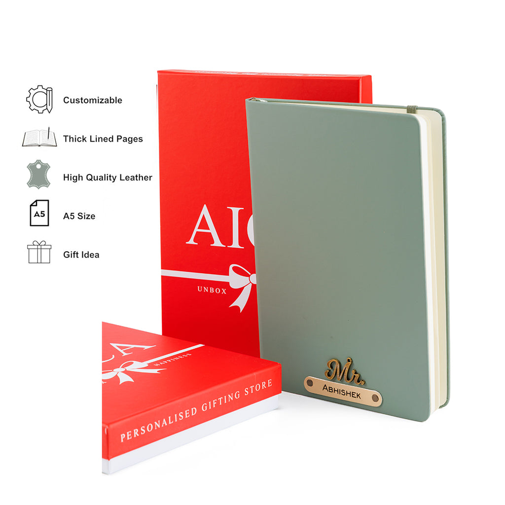 Personalized Name Leathe Diary -A5 Size, 180 Ruled Pages (Olive Green)