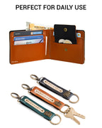 AICA Personalized Name & Charm Leather Wallet & Keychain Giftset for Men (Tan Brown)