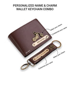 AICA Personalized Name & Charm Leather Wallet & Keychain Giftset for Men ( Dark Brown )