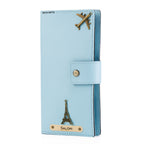 AICA Personalized Name & Charm Long Leather Wallet Passport Cover (BabyBlue)
