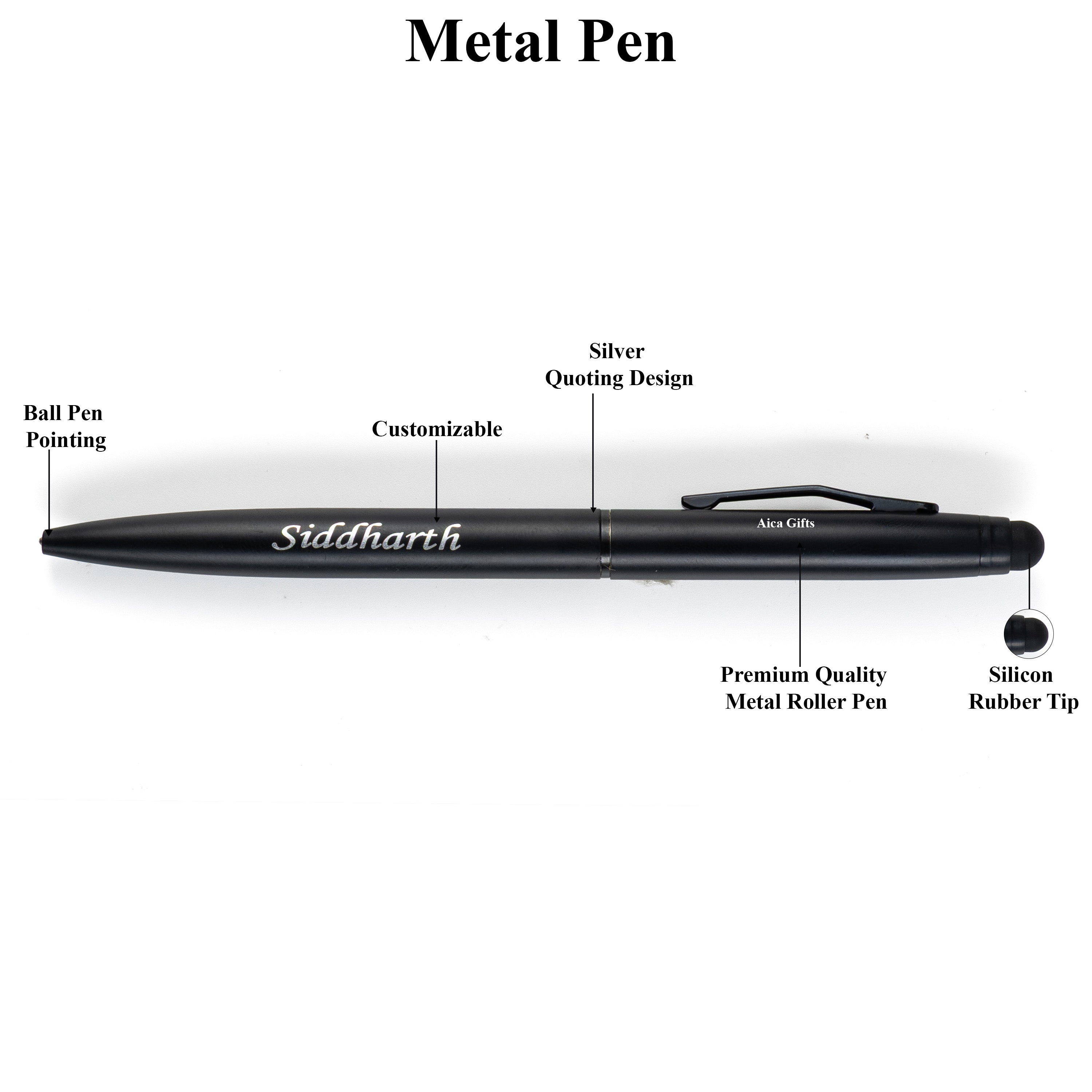 AICA Gifts Personalized Pens with Name Engraved (Black) Roller Ball Pen