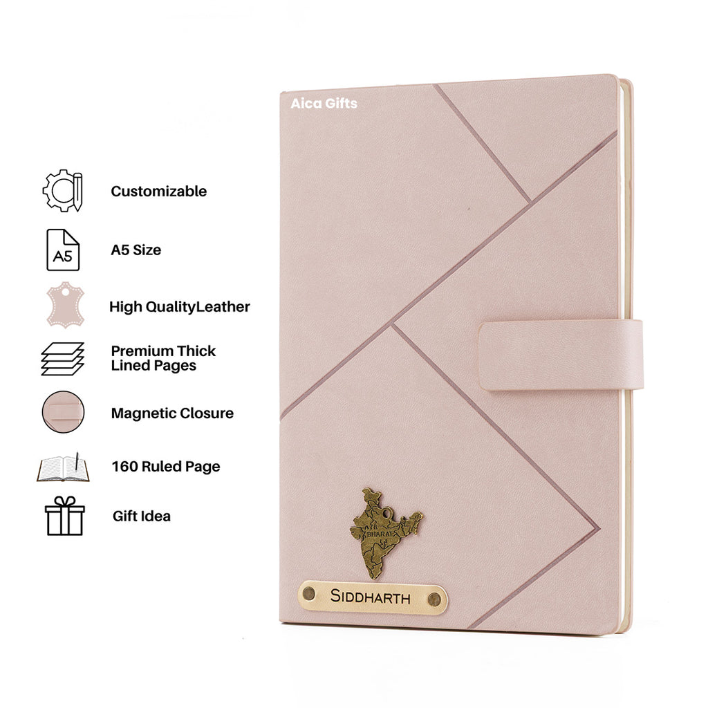 Personalized Name Self Design Leather Diary A5-160 Pages - Light Pink