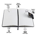 Personalized Name Leather Magnetic Diary A5 Size 200 Pages - Black