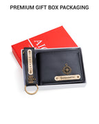 AICA Personalized Name & Charm Leather Wallet & Keychain Giftset for Men (Black)