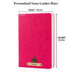 Personalized Name Leather Diary -A5 Size, 180 Ruled Pages (Dark Pink)