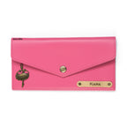 AICA Personalized Name & Charm Leather Wallet Gift for Women (Dark Pink)