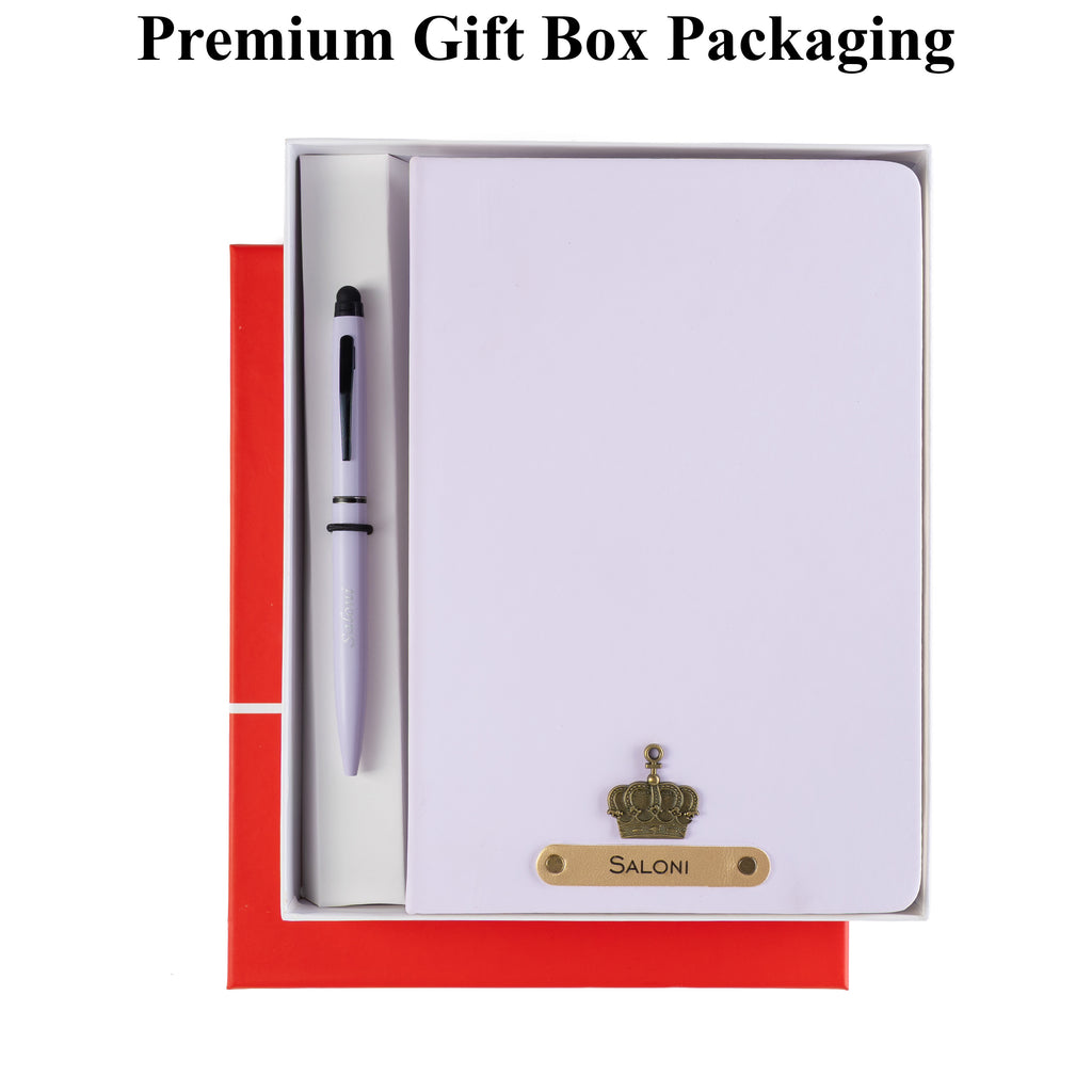 AICA Personalized Purple Leather Diary & Metal Pen Combo for Men & Women (Purple)