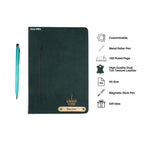 Personalized Magnetic Stick Diary & Roller Pen Gift Set- Dark Green