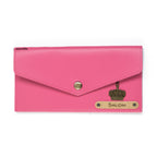 AICA Personalized Name & Charm Leather Wallet Gift for Women (Dark Pink)