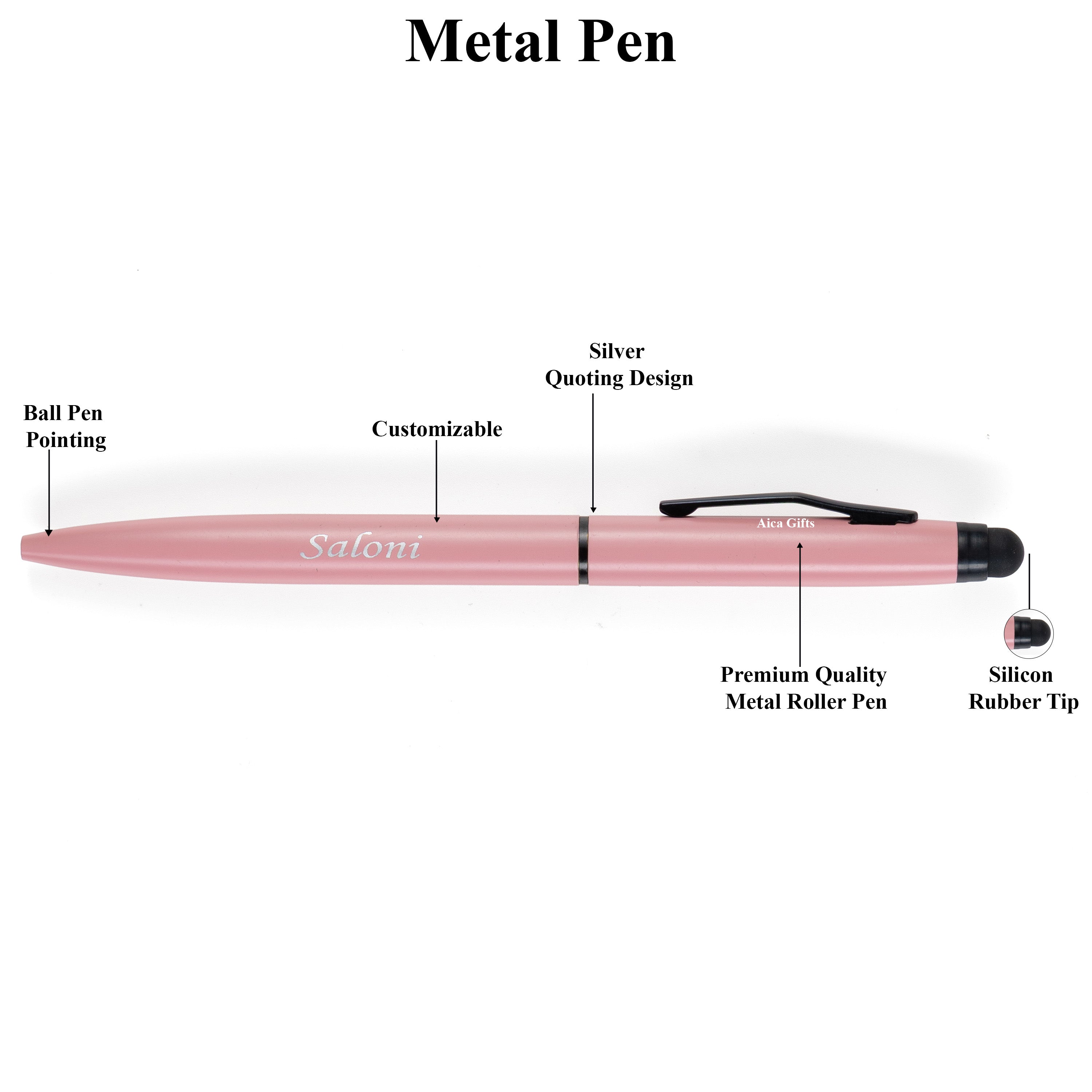 AICA Gifts Personalized Pens with Name Engraved Roller Ball Pen (Nude Pink)