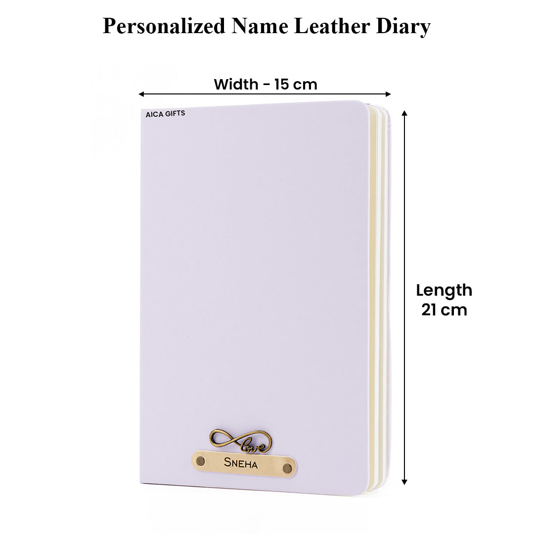 Personalized Name Leather Diary -A5 Size, 180 Ruled Pages (Purple)
