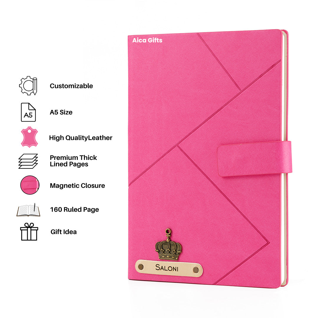 Personalized Name Self Design Leather Diary A5-160 Pages - Dark Pink