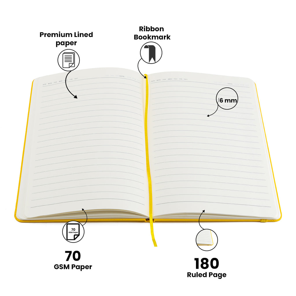Personalized Name Leather Diary -A5 Size, 180 Ruled Pages (Yellow)