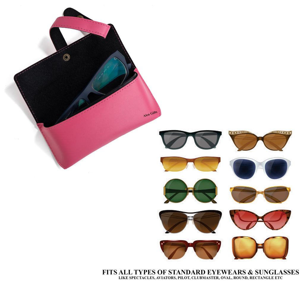 AICA Personalised Name & Charm Leather Sunglass Case Cover for Men & Women (Darkpink)