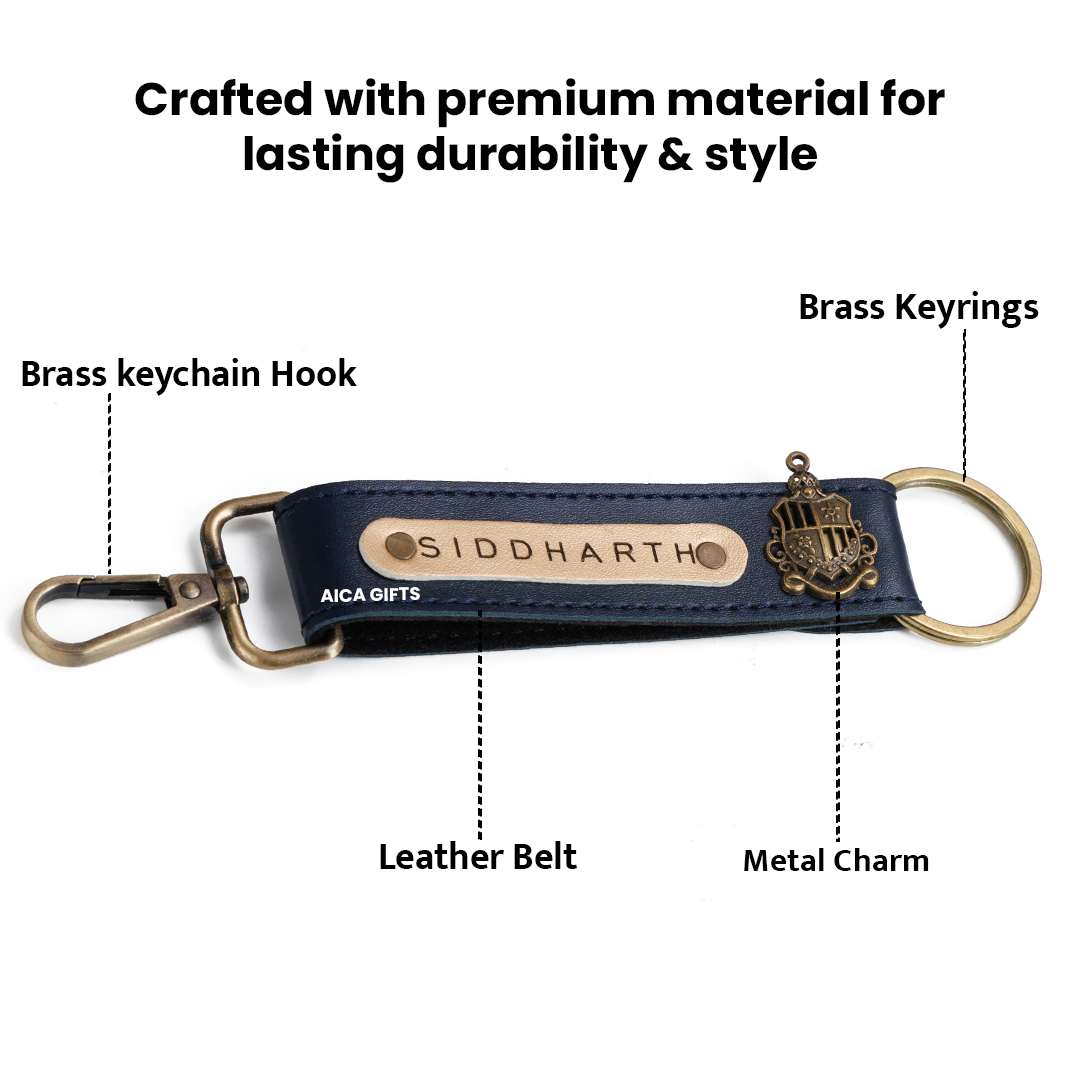 AICA Personalized Name, Color & Charm Leather Keychain – Pack of 3
