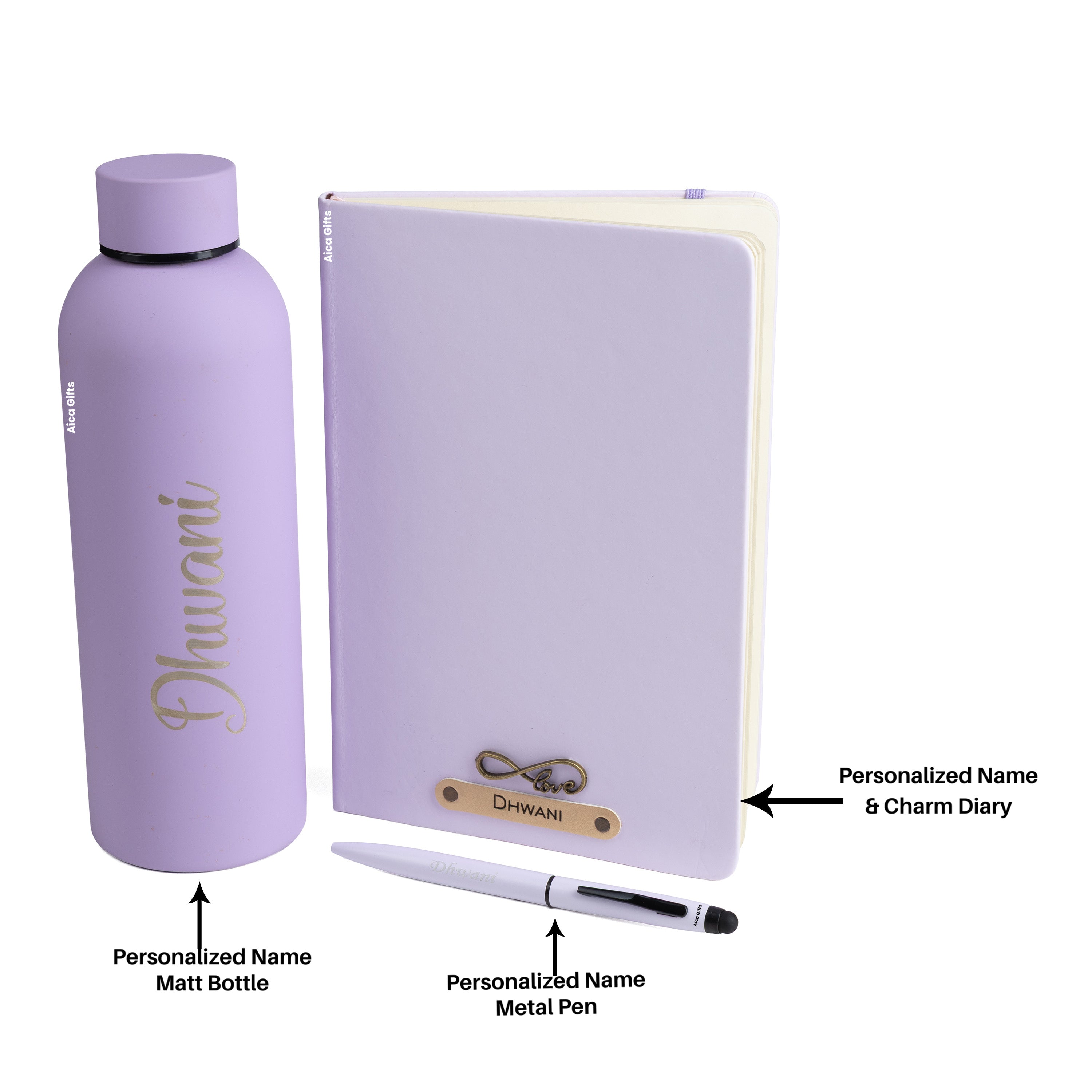 Personalized-  Pen Bottle Diary Combo Giftset - Purple