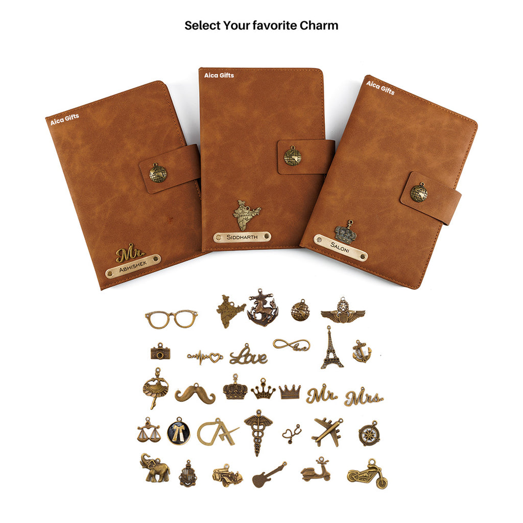 Personalized Name Leather Magnetic Diary A5 Size 200 Pages - Brown