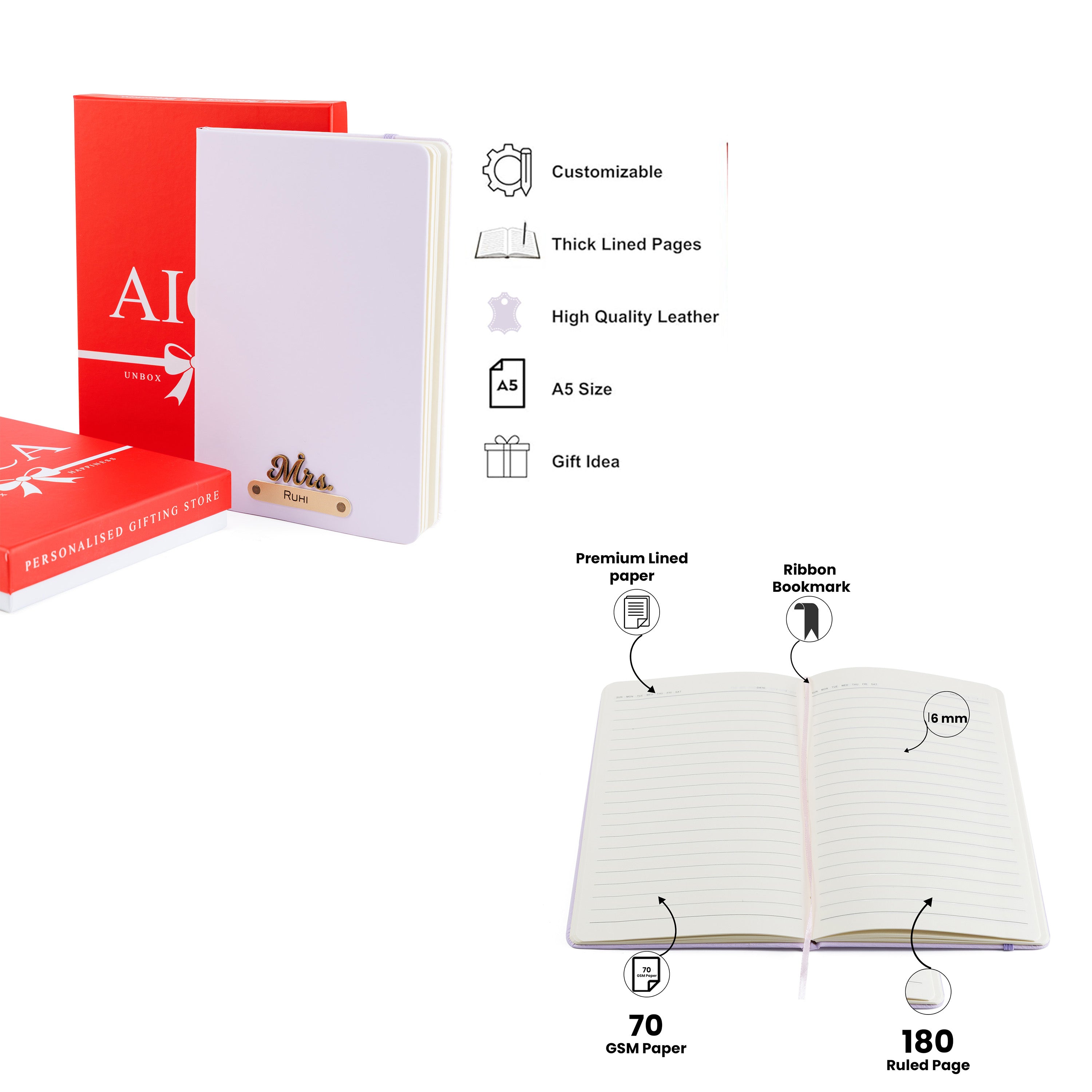 Personalized-  Pen Bottle Diary Combo Giftset - Purple