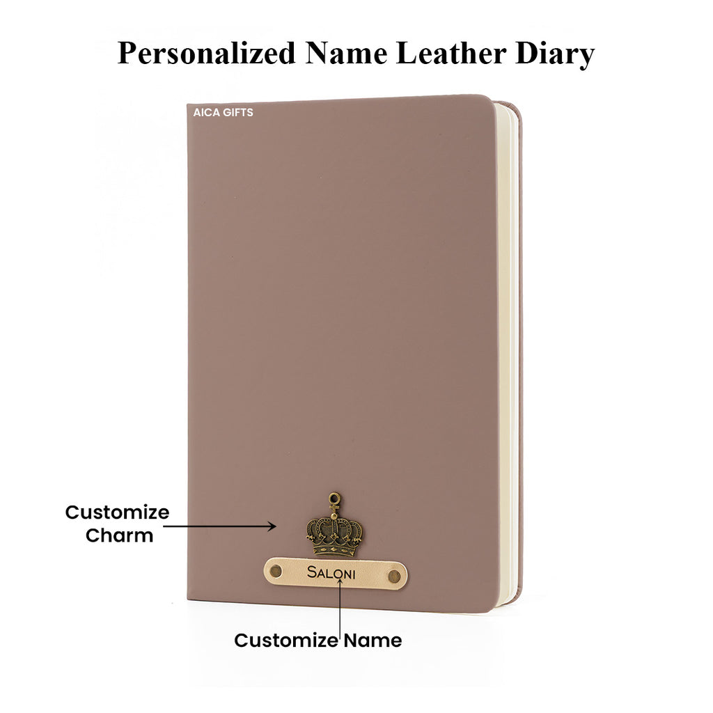 Personalized Name Leather Diary -A5 Size, 180 Ruled Pages (Light Brown)