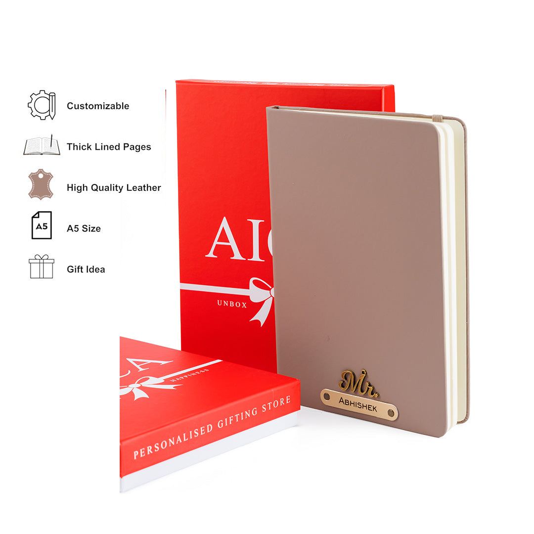 Personalized Name Leather Diary -A5 Size, 180 Ruled Pages (Light Brown)