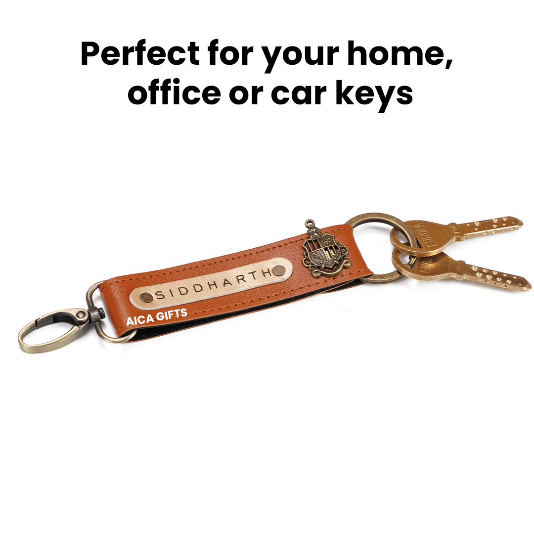 AICA Personalized Name, Color & Charm Leather Keychain – Pack of 3
