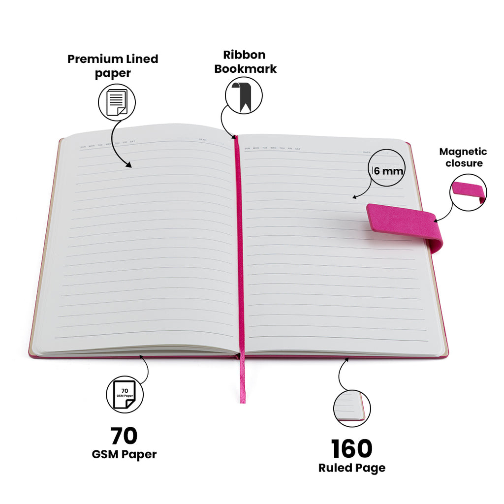 Personalized Name Self Design Leather Diary A5-160 Pages - Dark Pink