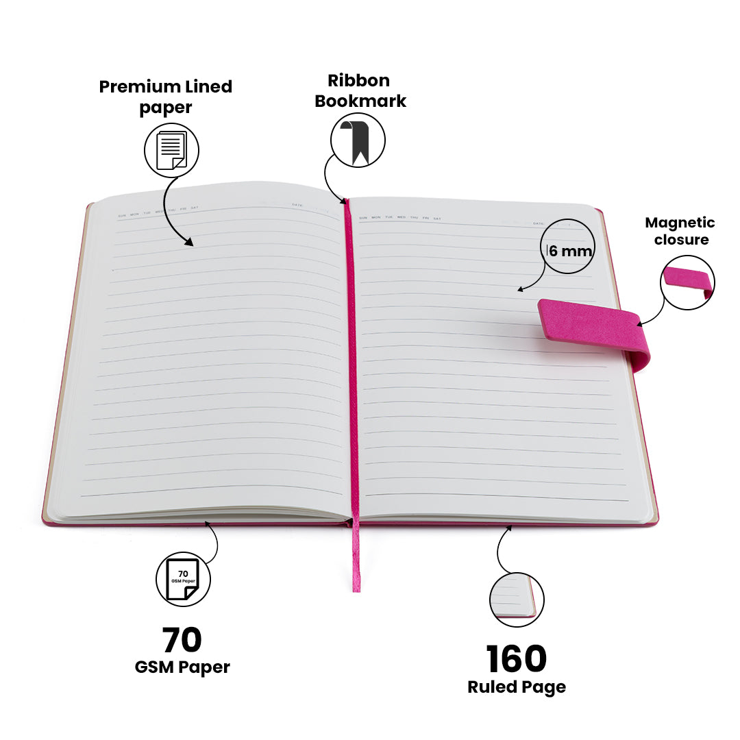 Personalized Name Self Design Leather Diary A5-160 Pages - Dark Pink