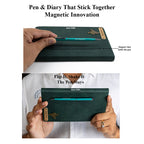 Personalized Magnetic Stick Diary & Roller Pen Gift Set- Dark Green
